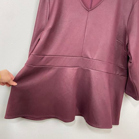 Lane Bryant Blouse Plus Size 22-24 Coated Stretch V-Neck Top Glam‎ Minimalist - Picture 9 of 11